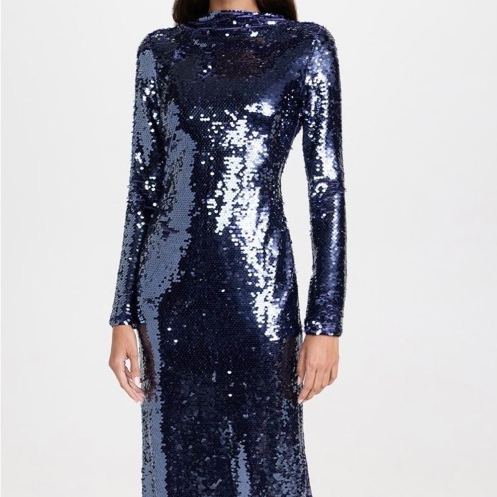 Self-Portrait Midnight Blue Sequin Long Sleeve Dress